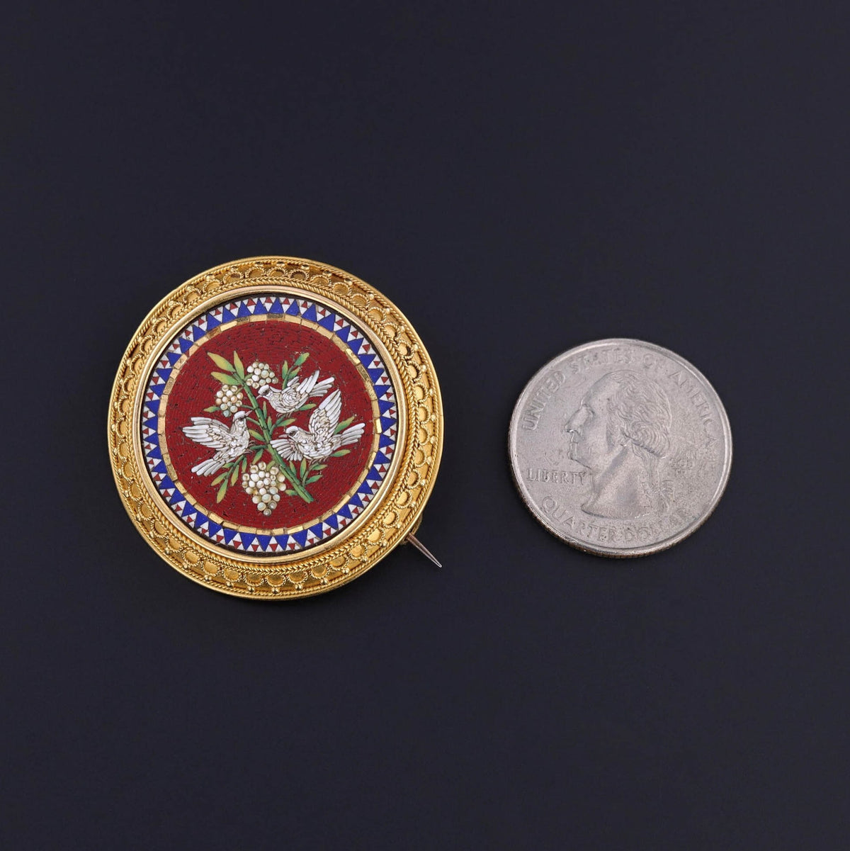 Antique Dove Micromosaic Brooch of 18k Gold - Trademark Antiques