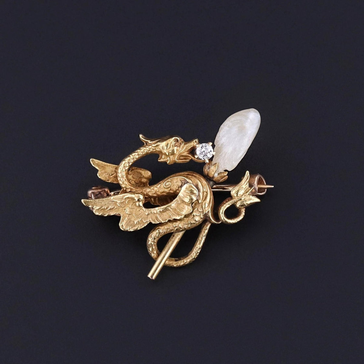 Antique Dragon Brooch of 14k Gold by Krementz and Co - Trademark Antiques