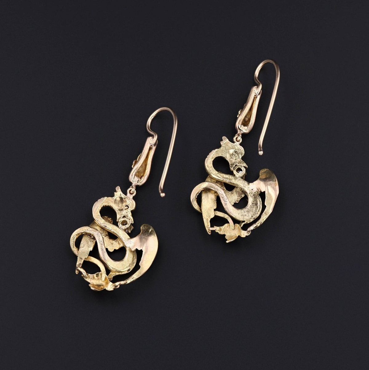 Antique Dragon Conversion Earrings of 14k Gold - Trademark Antiques