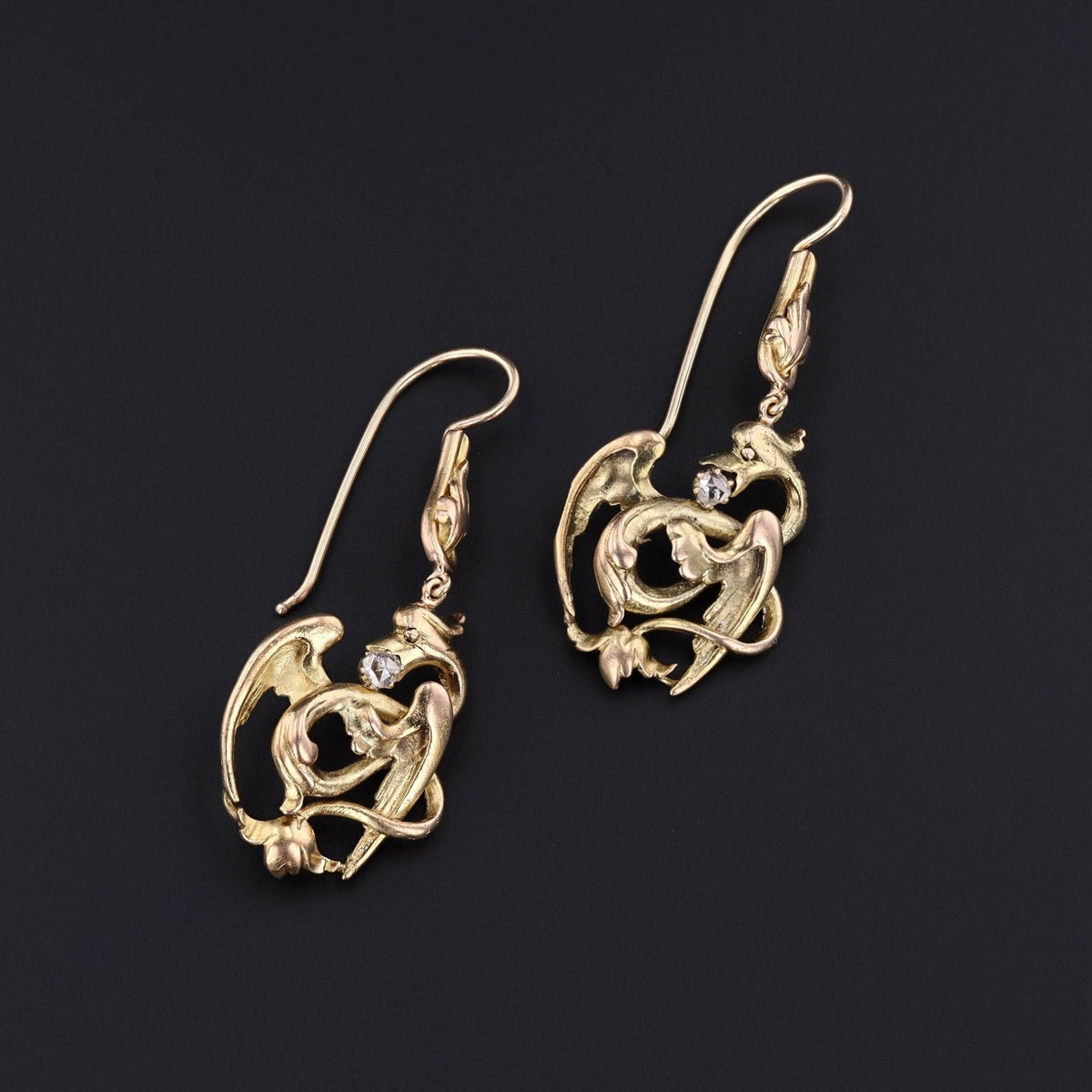 Antique Dragon Conversion Earrings of 14k Gold - Trademark Antiques