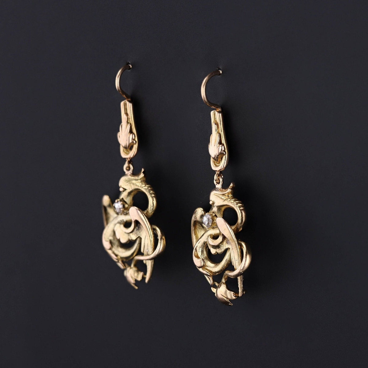 Antique Dragon Conversion Earrings of 14k Gold - Trademark Antiques
