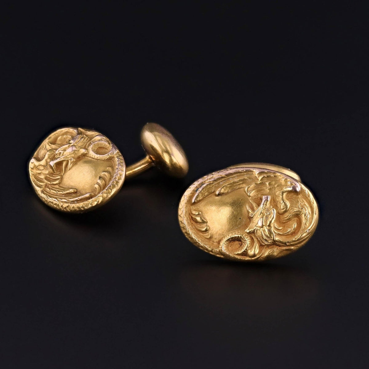 Antique Dragon Cufflinks of 14k Gold - Trademark Antiques