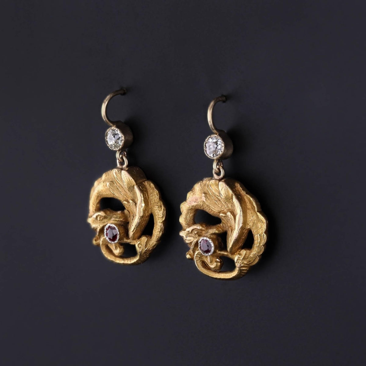 Antique Dragon Earrings of 18k Gold - Trademark Antiques