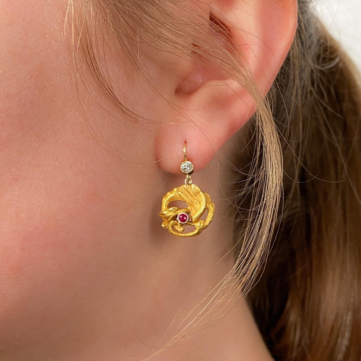Antique Dragon Earrings of 18k Gold - Trademark Antiques