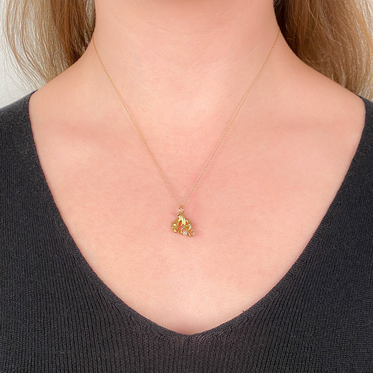 Antique Dragon with Pearl Conversion Charm of 14k Gold - Trademark Antiques