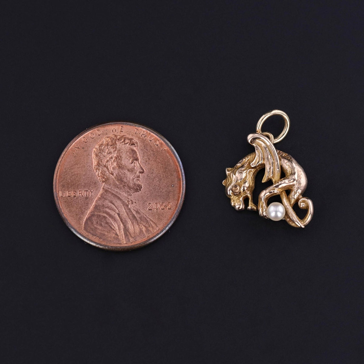Antique Dragon with Pearl Conversion Charm of 14k Gold - Trademark Antiques