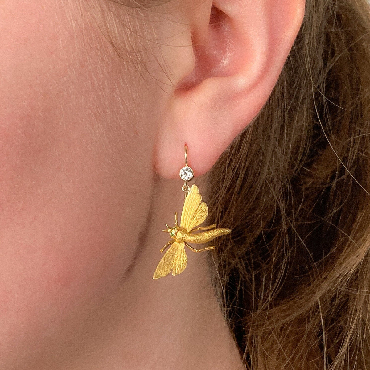 Antique Dragonfly Earrings of 14k Gold - Trademark Antiques