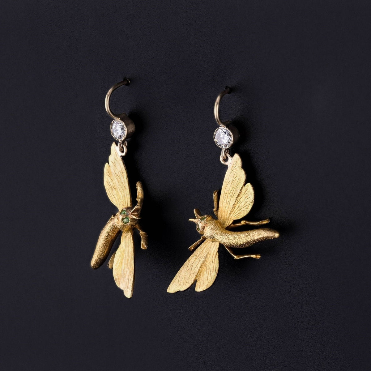 Antique Dragonfly Earrings of 14k Gold - Trademark Antiques