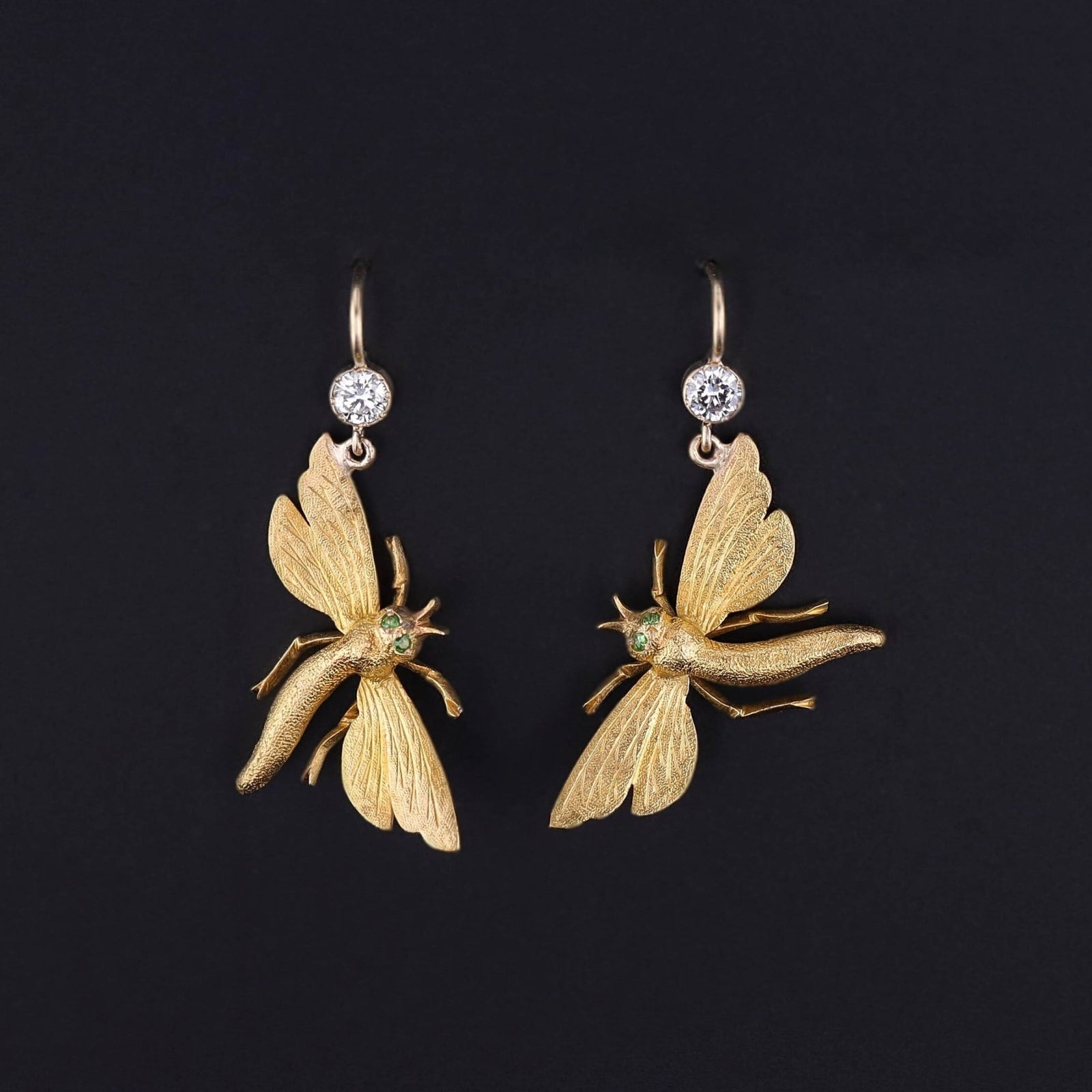 Antique Dragonfly Earrings of 14k Gold - Trademark Antiques