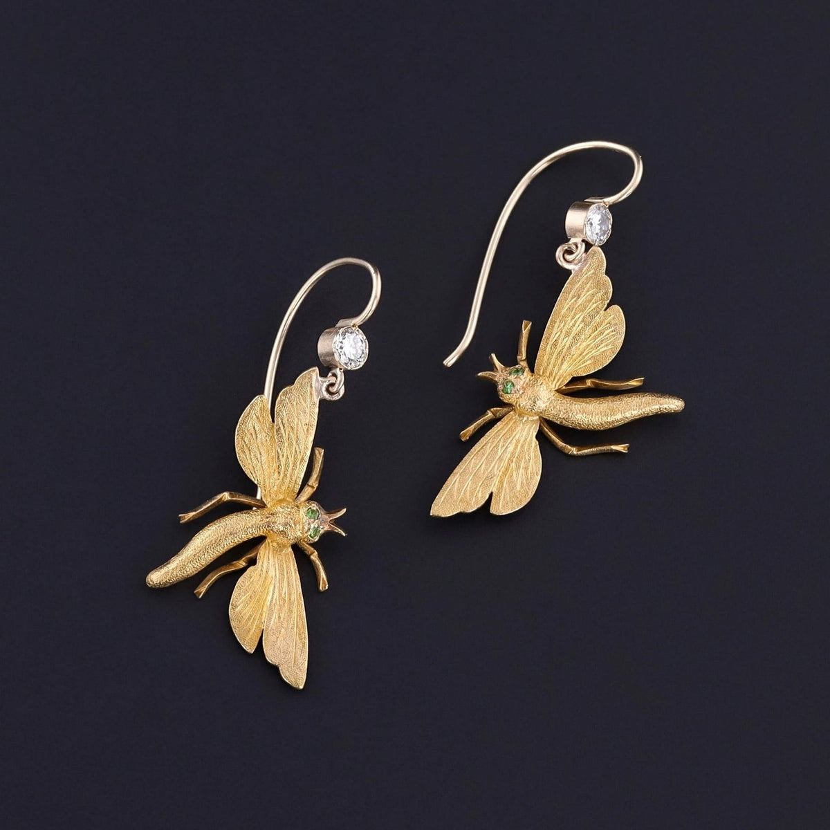 Antique Dragonfly Earrings of 14k Gold - Trademark Antiques