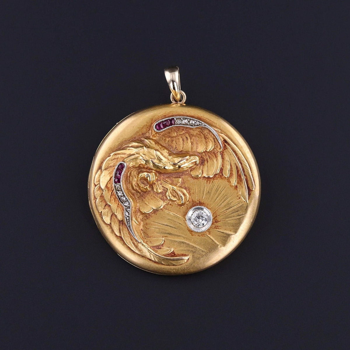 Antique Eagle Brooch Locket of 18k Gold - Trademark Antiques