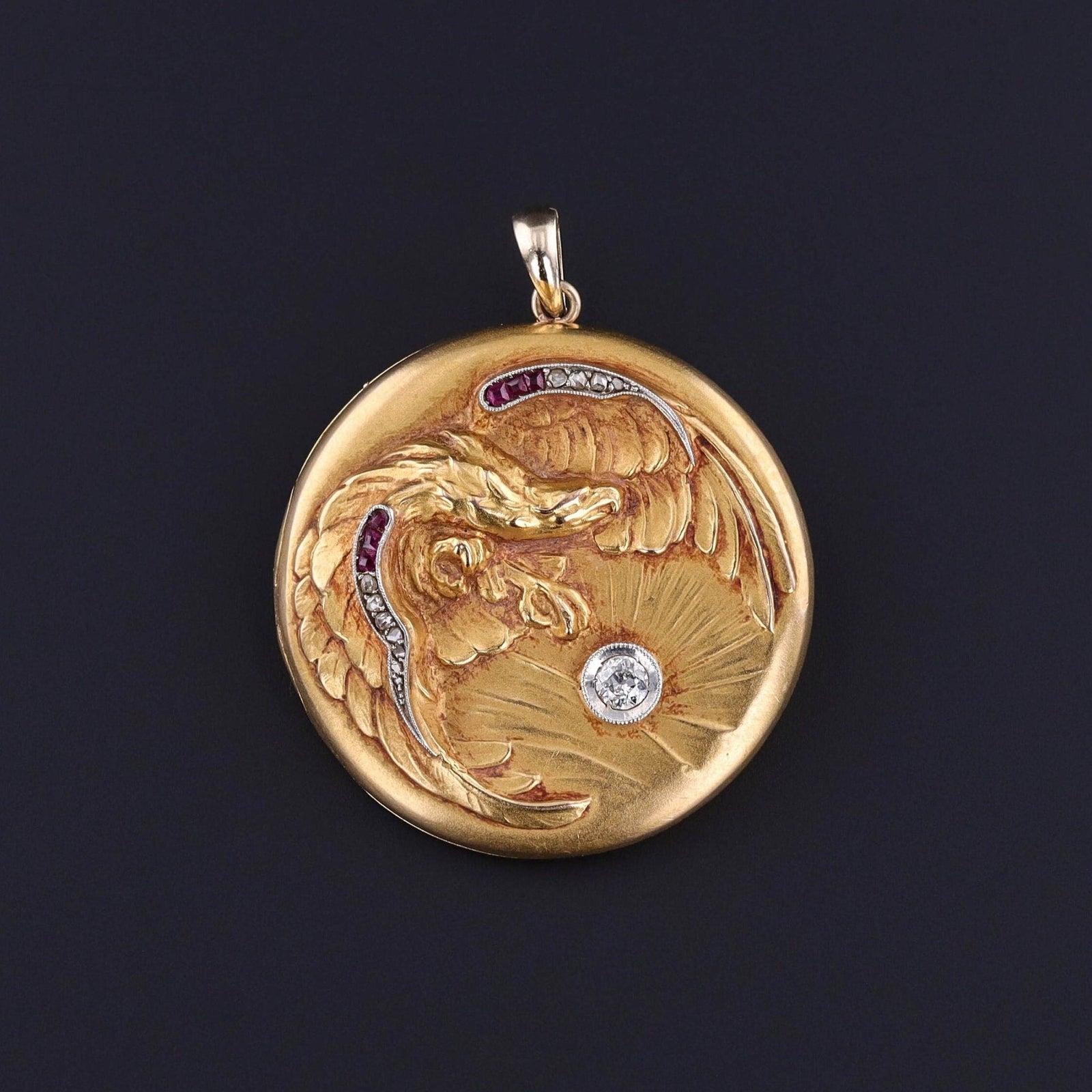 Antique Eagle Brooch Locket of 18k Gold - Trademark Antiques