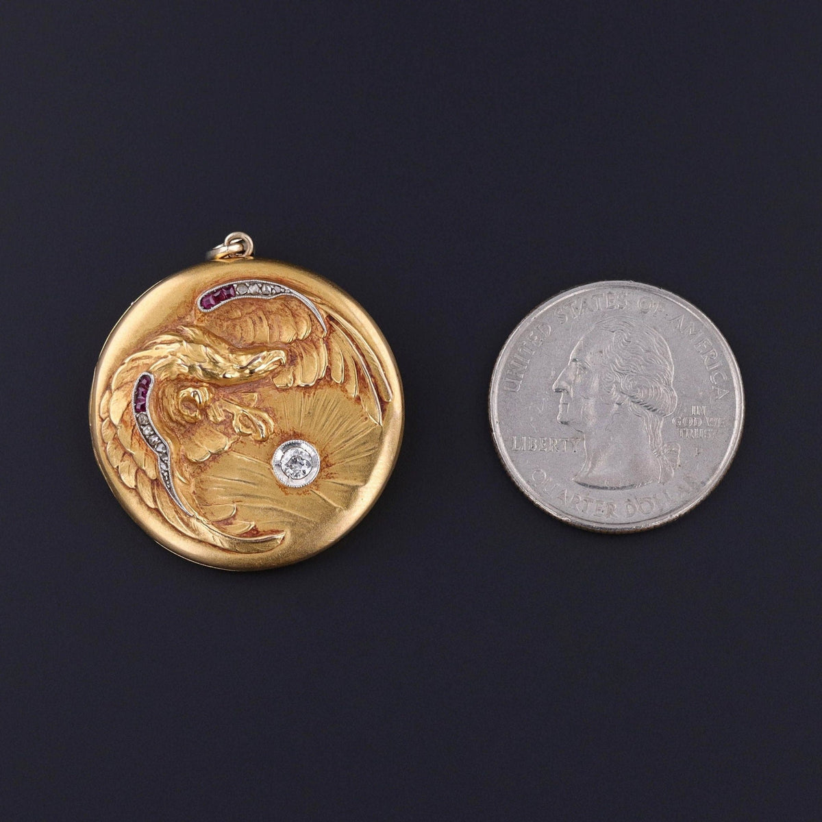 Antique Eagle Brooch Locket of 18k Gold - Trademark Antiques