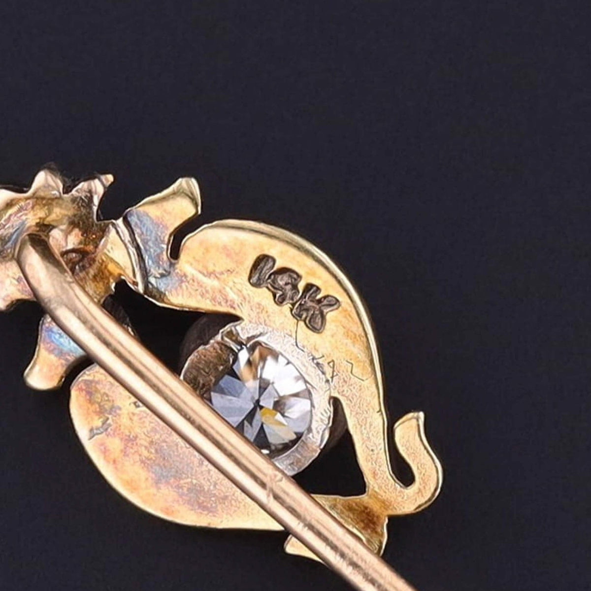 Antique Egyptian Revival Diamond and Enamel Stickpin of 14k Gold - Trademark Antiques