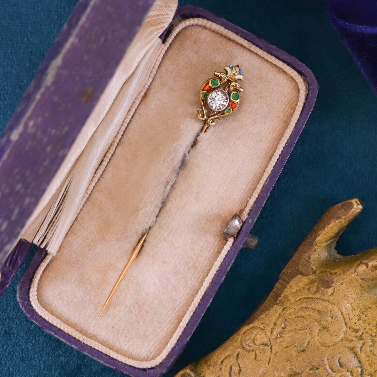 Antique Egyptian Revival Diamond and Enamel Stickpin of 14k Gold - Trademark Antiques