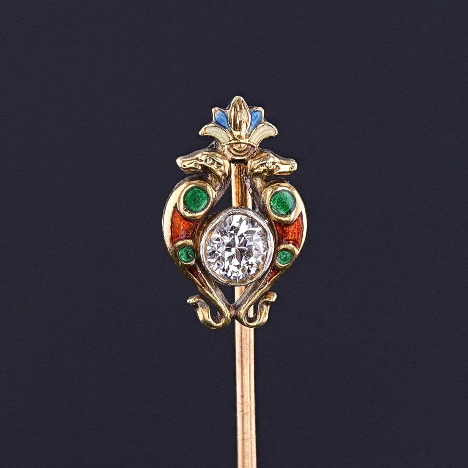 Antique Egyptian Revival Diamond and Enamel Stickpin of 14k Gold - Trademark Antiques