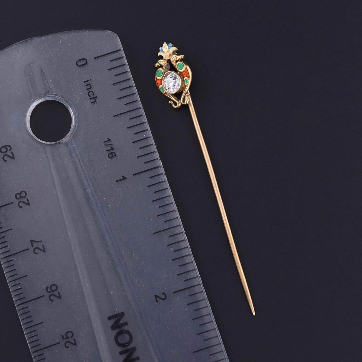 Antique Egyptian Revival Diamond and Enamel Stickpin of 14k Gold - Trademark Antiques