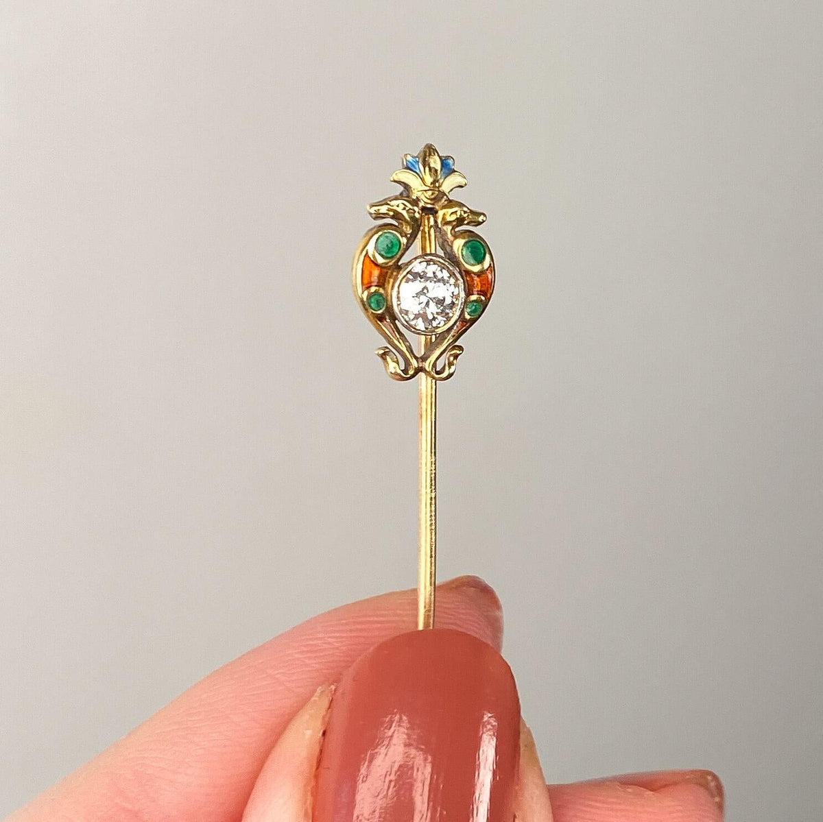 Antique Egyptian Revival Diamond and Enamel Stickpin of 14k Gold - Trademark Antiques