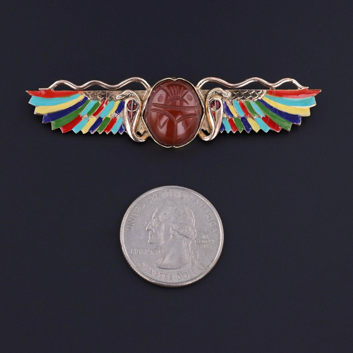 Antique Egyptian Revival Enamel Brooch of 14k Gold - Trademark Antiques