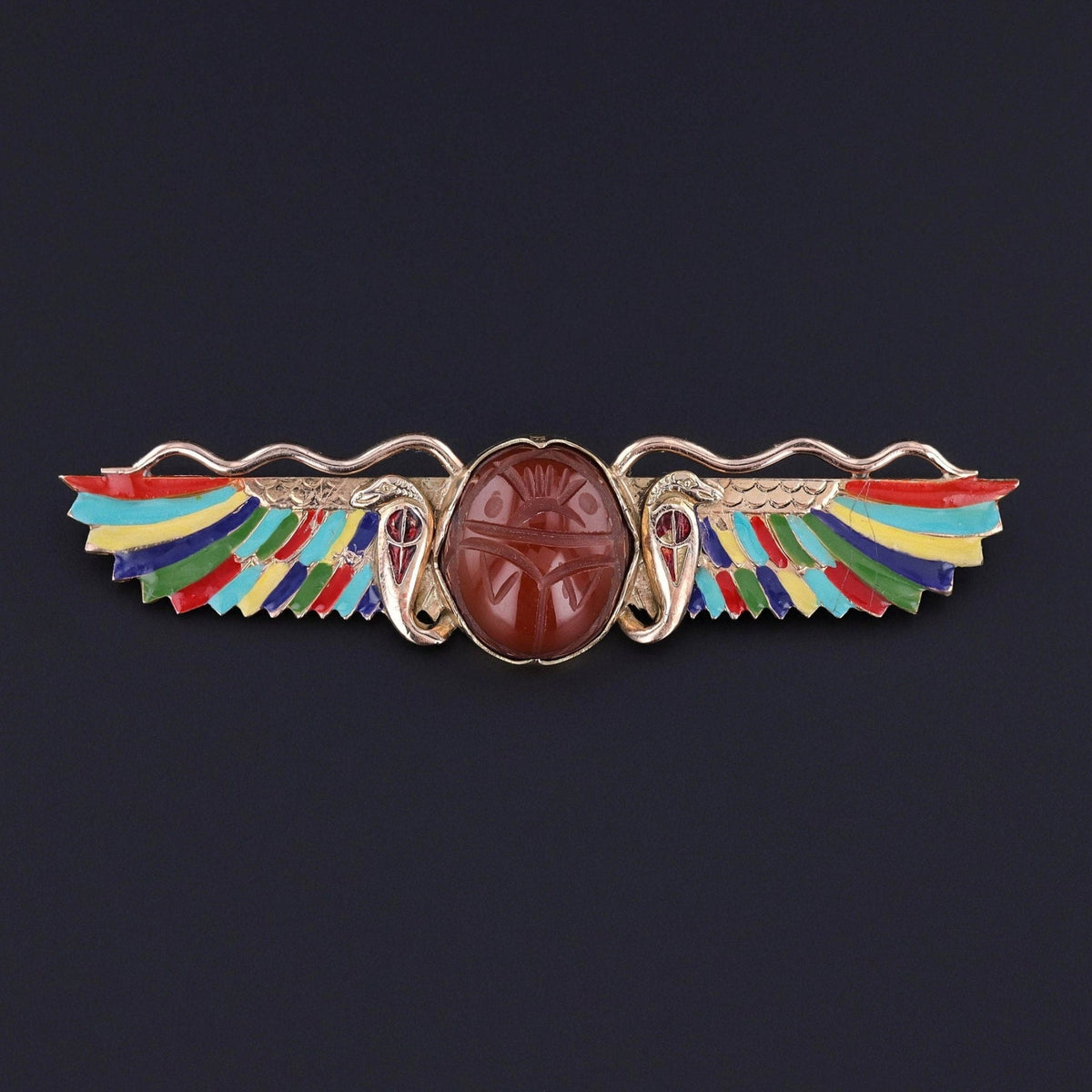 Antique Egyptian Revival Enamel Brooch of 14k Gold - Trademark Antiques