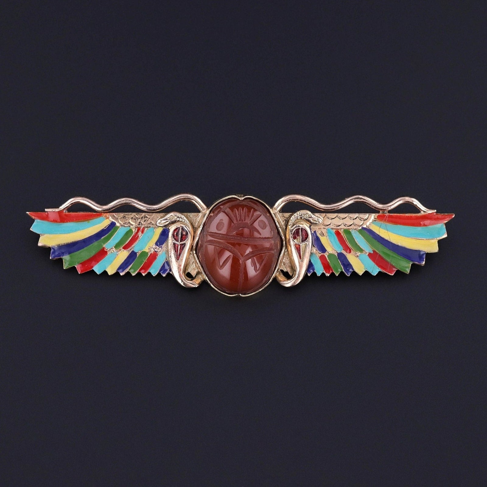 Antique Egyptian Revival Enamel Brooch of 14k Gold - Trademark Antiques