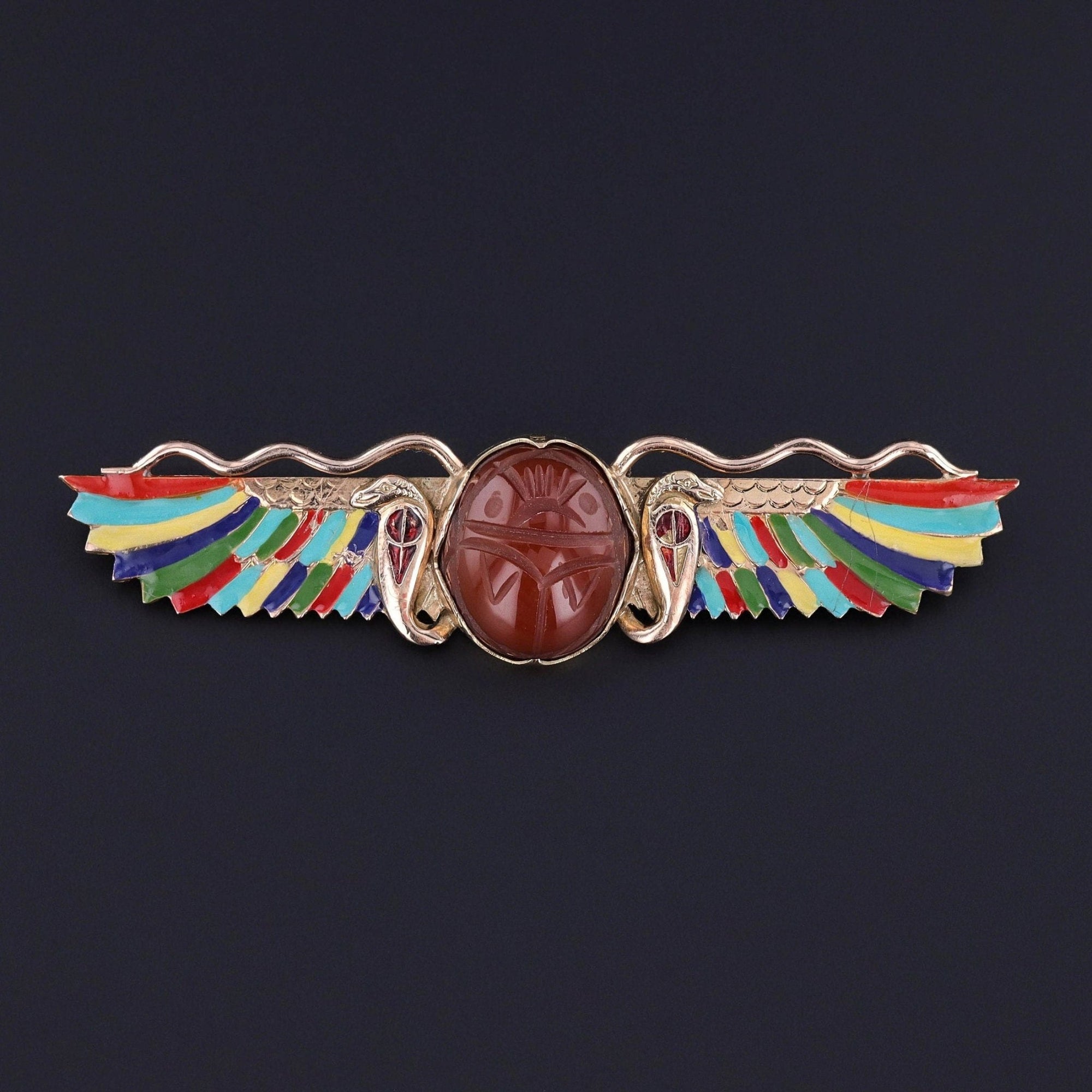 Antique Egyptian Revival Enamel Brooch of 14k Gold - Trademark Antiques
