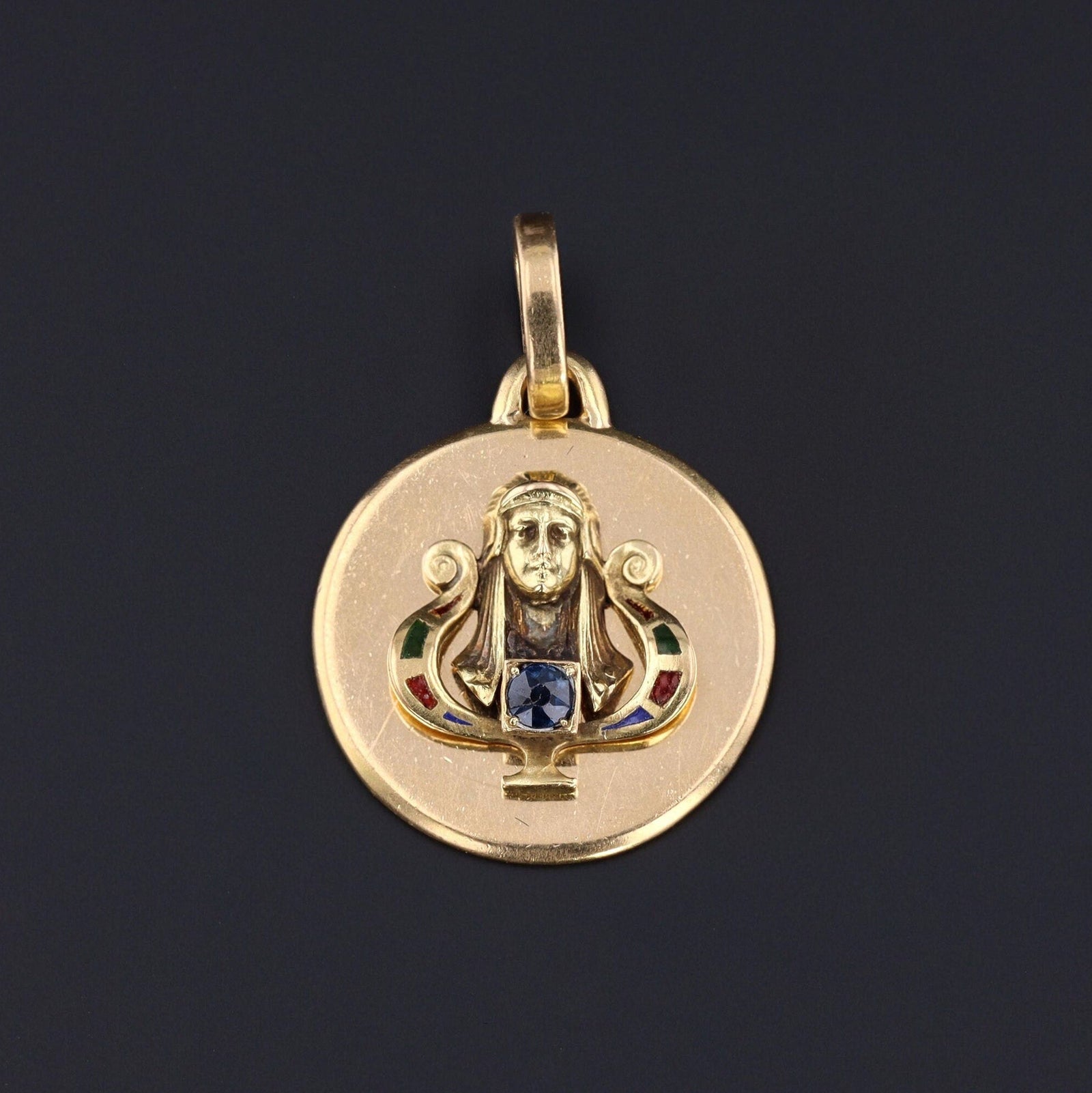 Antique Egyptian Revival Pharaoh Conversion Pendant of 18k Gold - Trademark Antiques
