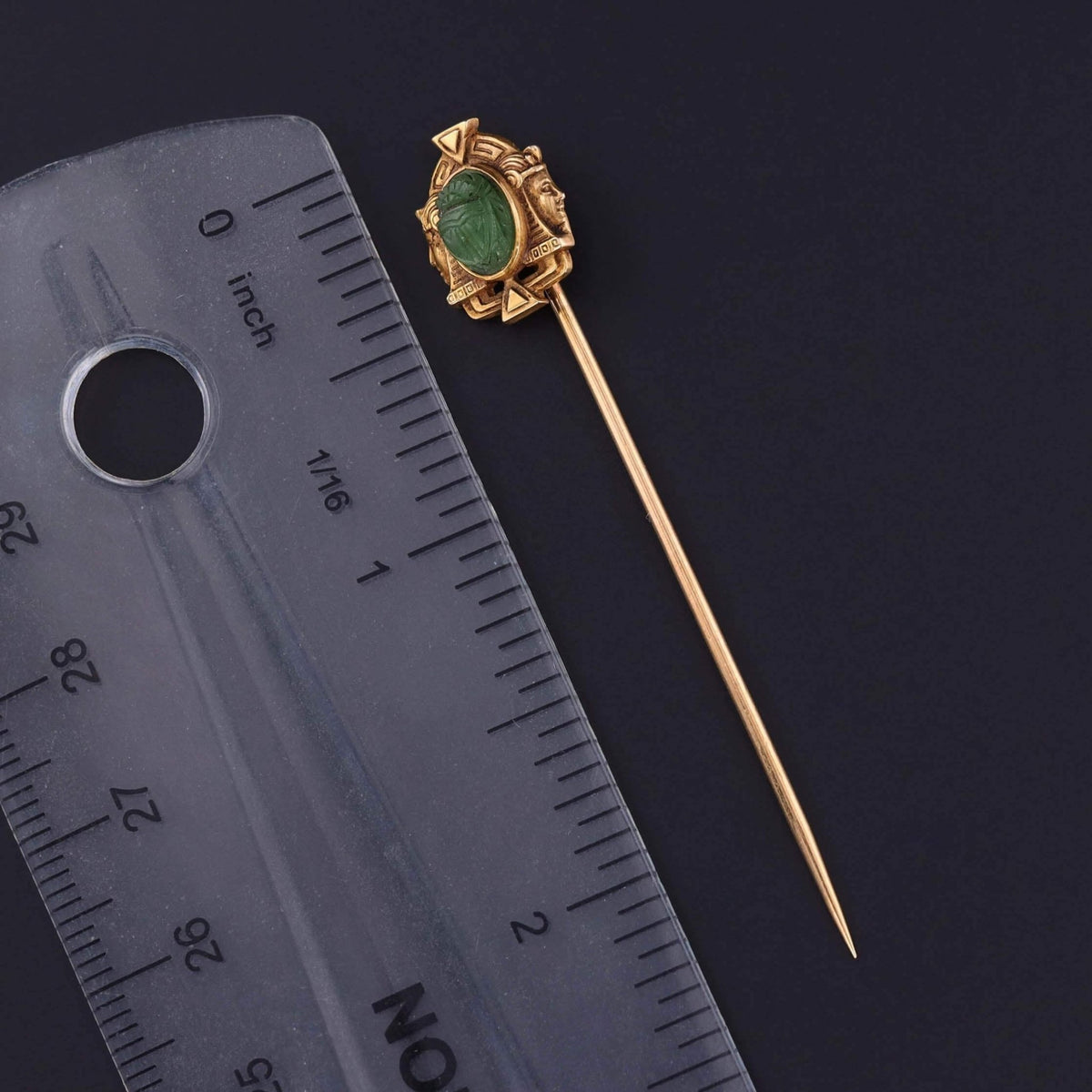Antique Egyptian Revival Stickpin of Nephrite Jade and 14k Gold - Trademark Antiques