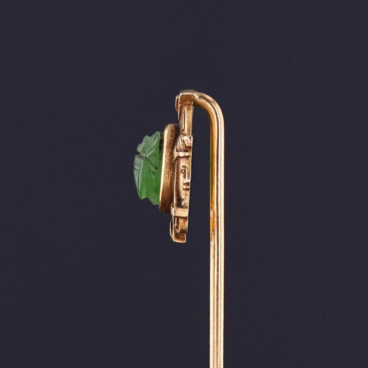 Antique Egyptian Revival Stickpin of Nephrite Jade and 14k Gold - Trademark Antiques
