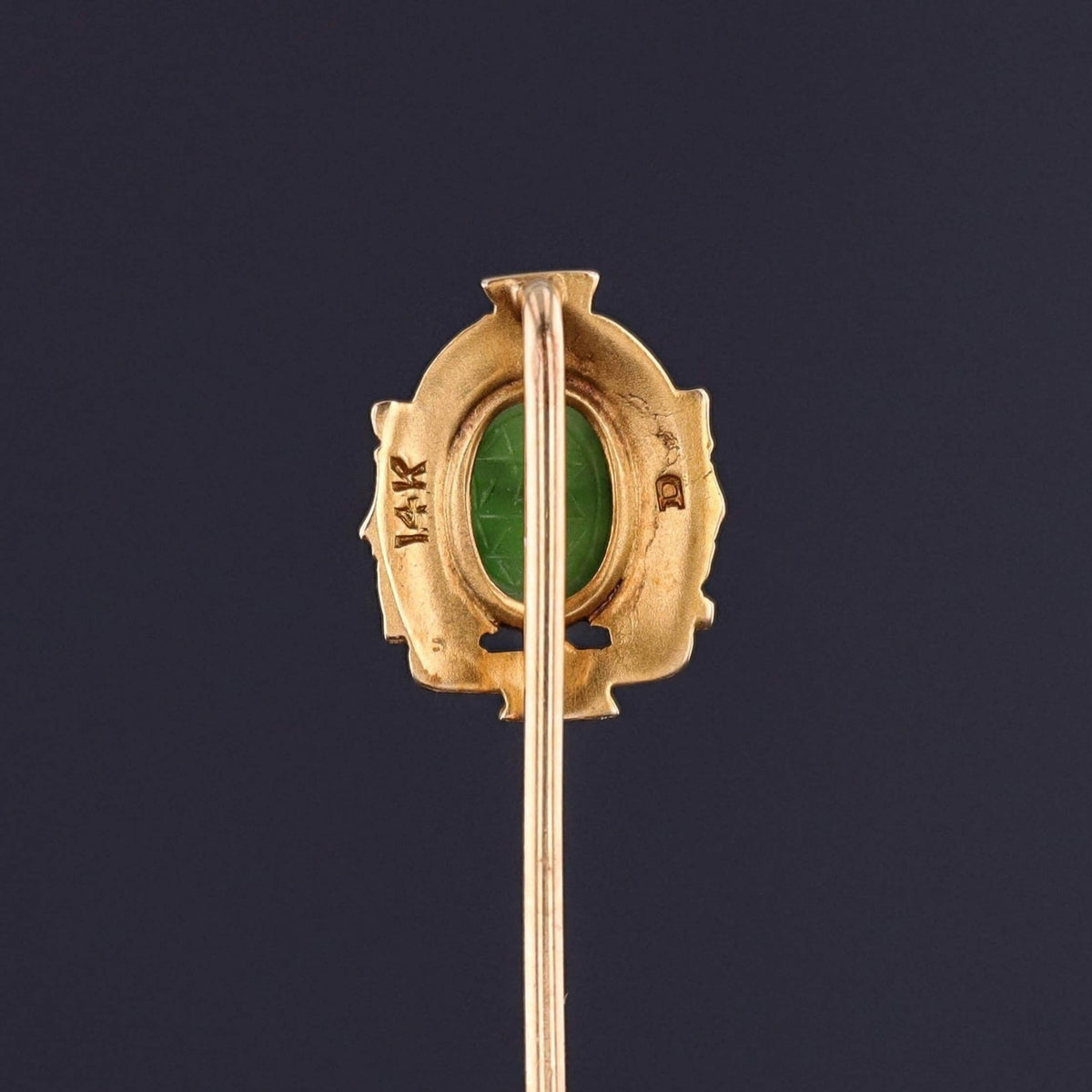 Antique Egyptian Revival Stickpin of Nephrite Jade and 14k Gold - Trademark Antiques