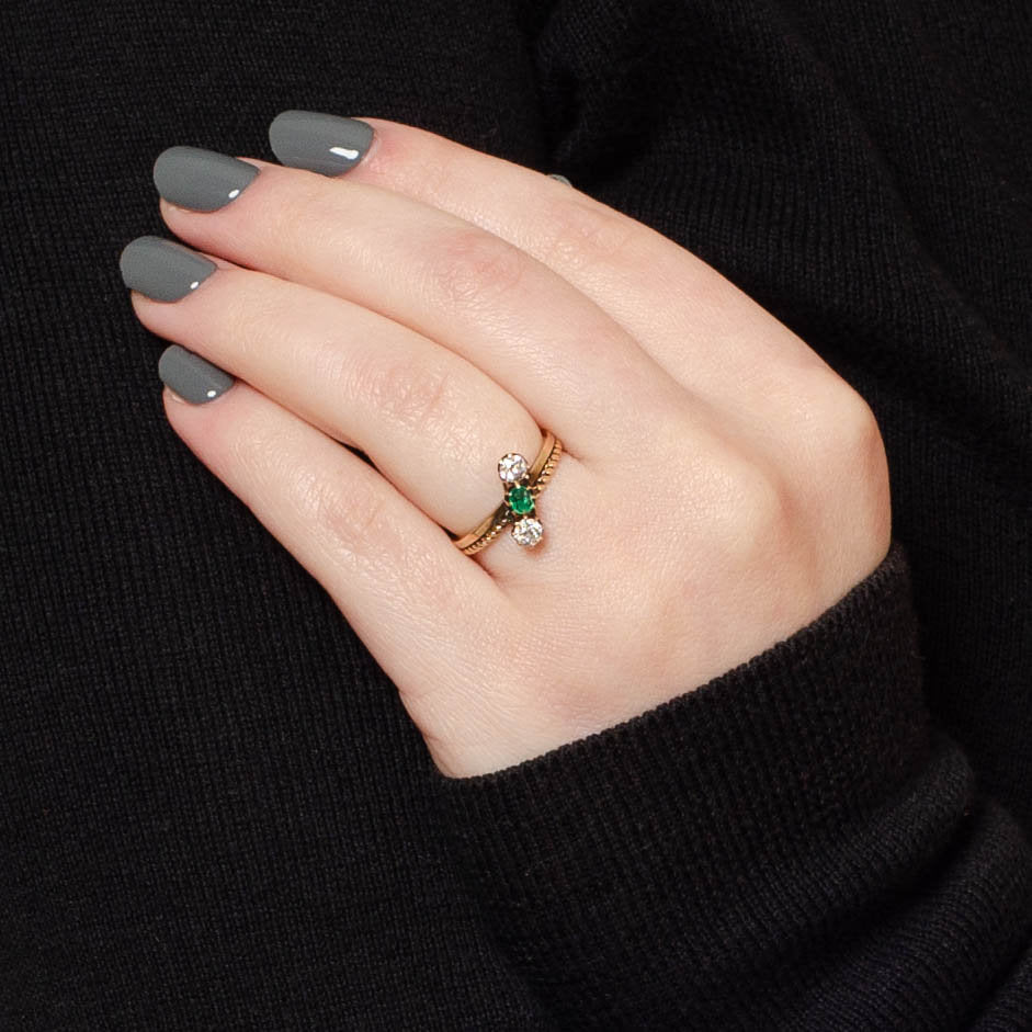 Antique Emerald and Diamond Ring of 14k Gold - Trademark Antiques