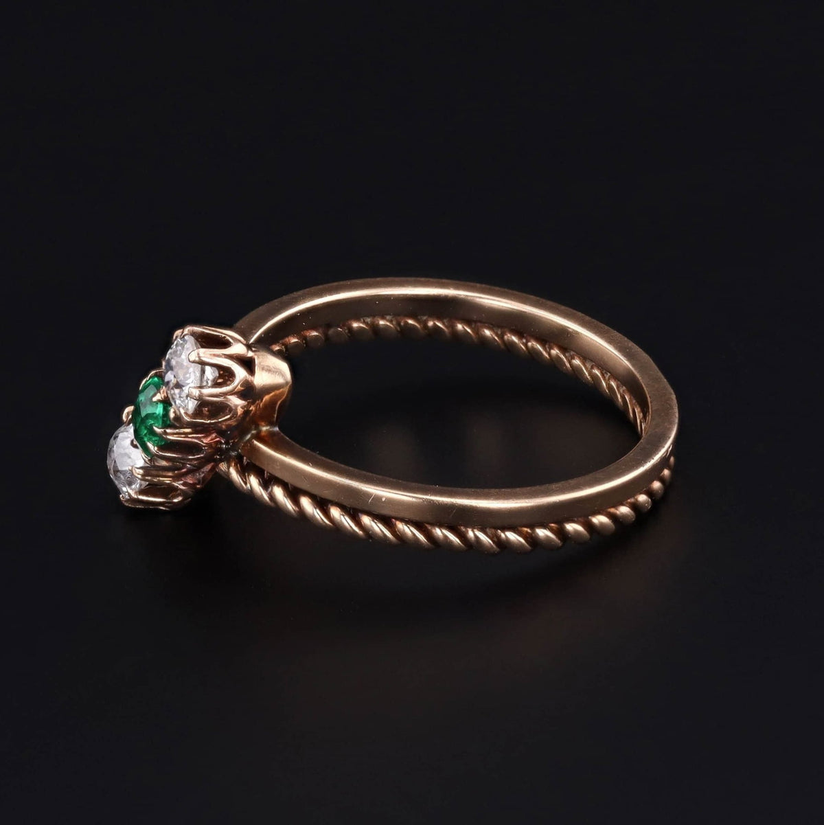 Antique Emerald and Diamond Ring of 14k Gold - Trademark Antiques