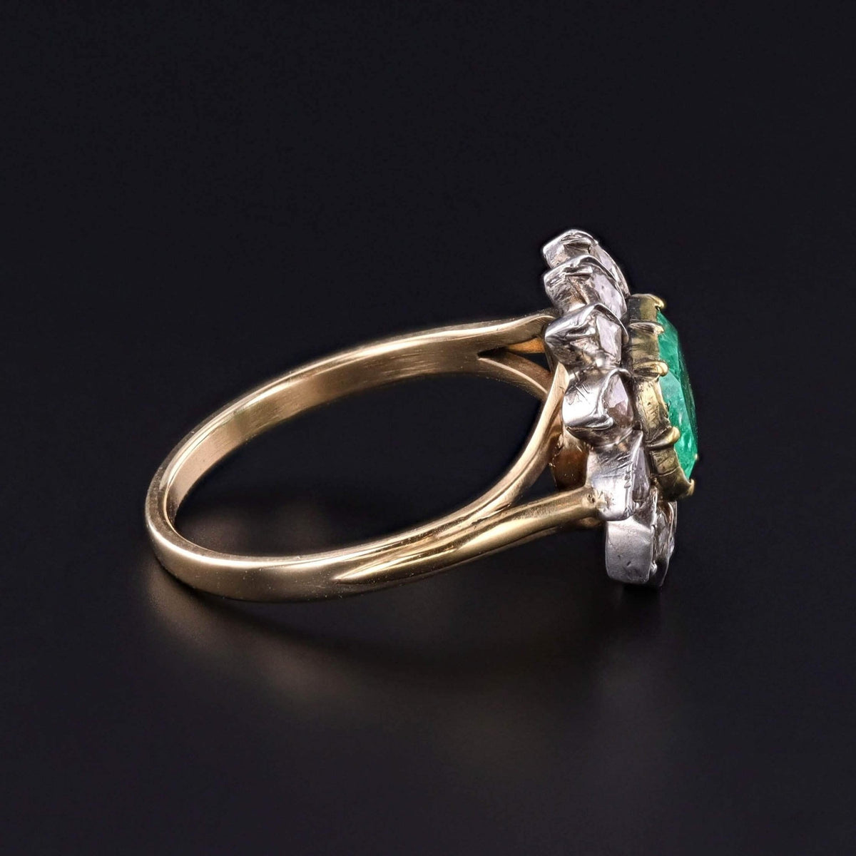 Antique Emerald and Diamond Ring of 14k Gold &amp; Silver - Trademark Antiques