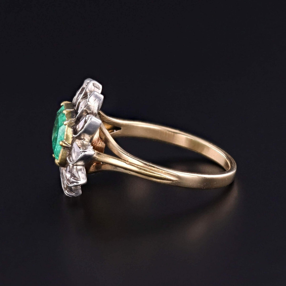 Antique Emerald and Diamond Ring of 14k Gold &amp; Silver - Trademark Antiques