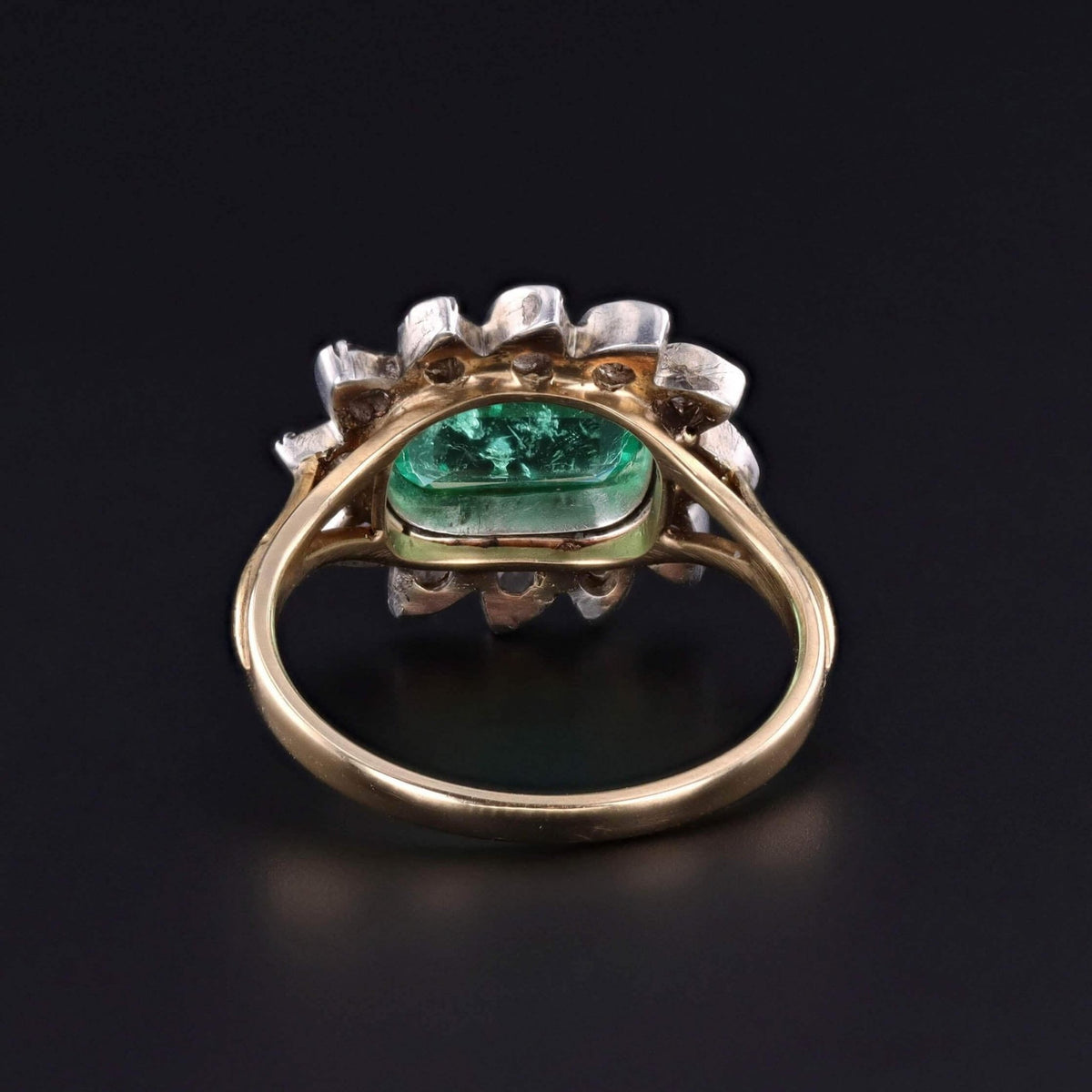 Antique Emerald and Diamond Ring of 14k Gold &amp; Silver - Trademark Antiques