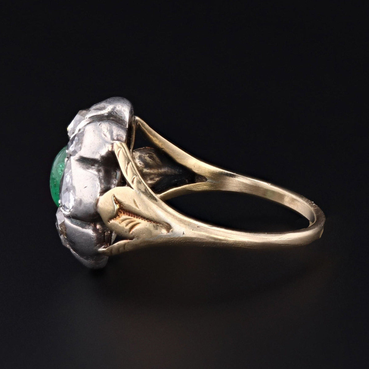 Antique Emerald Cabochon and Diamond Ring - Trademark Antiques
