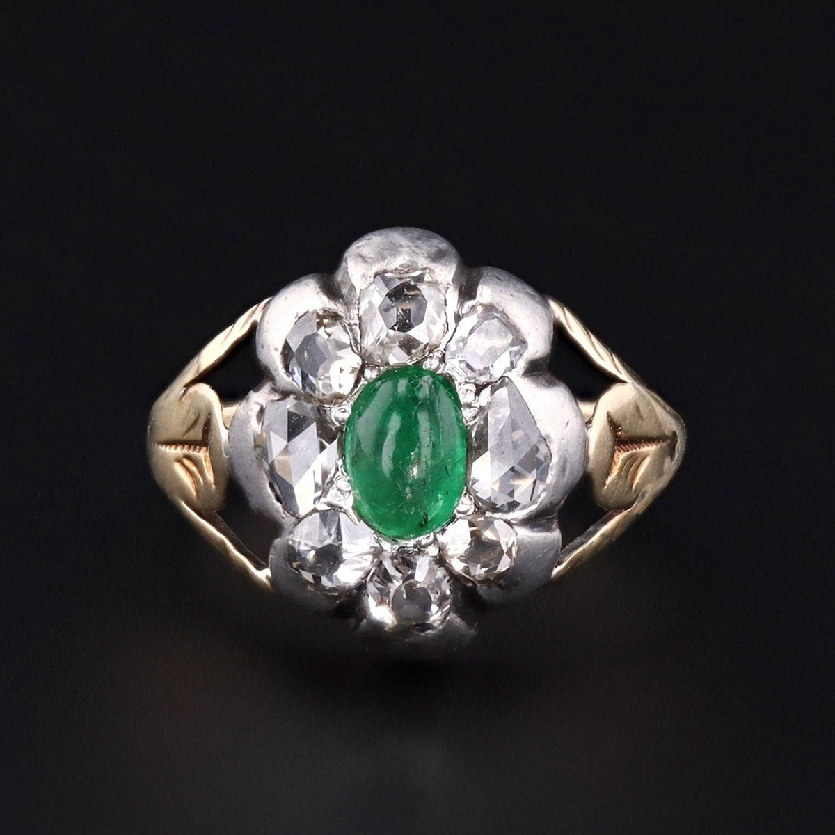 Antique Emerald Cabochon and Diamond Ring - Trademark Antiques