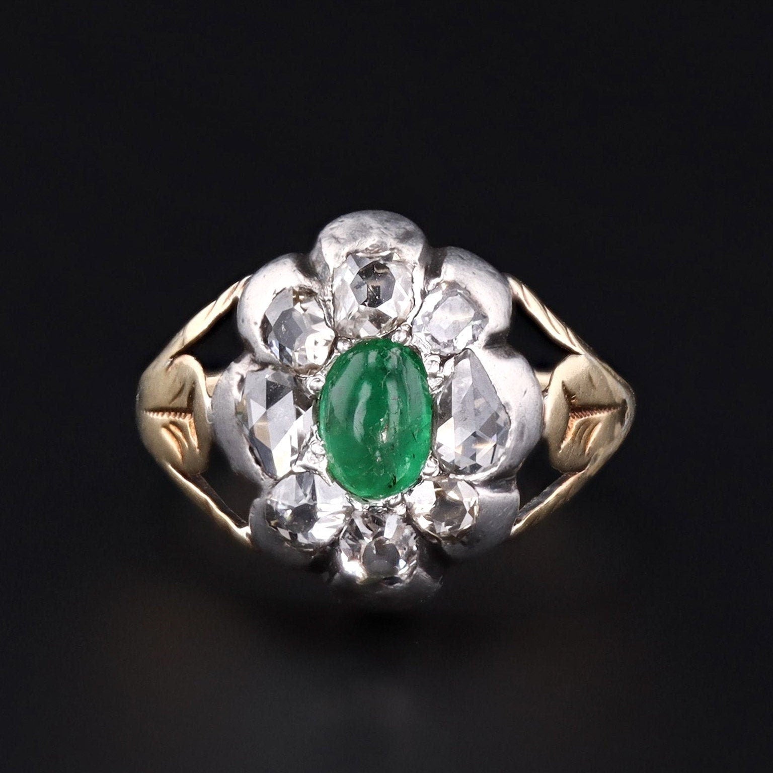 Antique Emerald Cabochon and Diamond Ring - Trademark Antiques