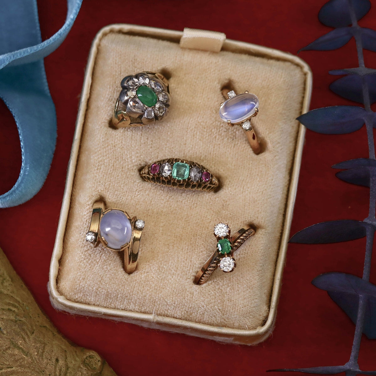 Antique Emerald Cabochon and Diamond Ring - Trademark Antiques