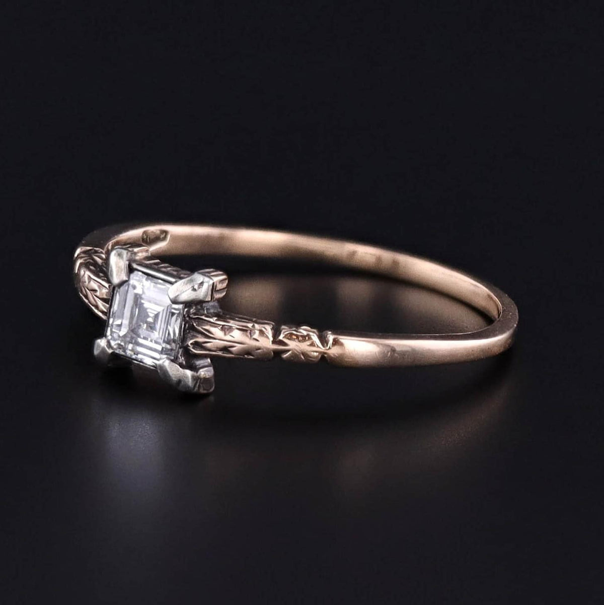 Antique Emerald Cut Diamond Ring of 12ct Gold - Trademark Antiques
