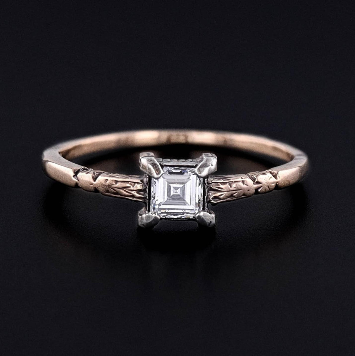 Antique Emerald Cut Diamond Ring of 12ct Gold - Trademark Antiques