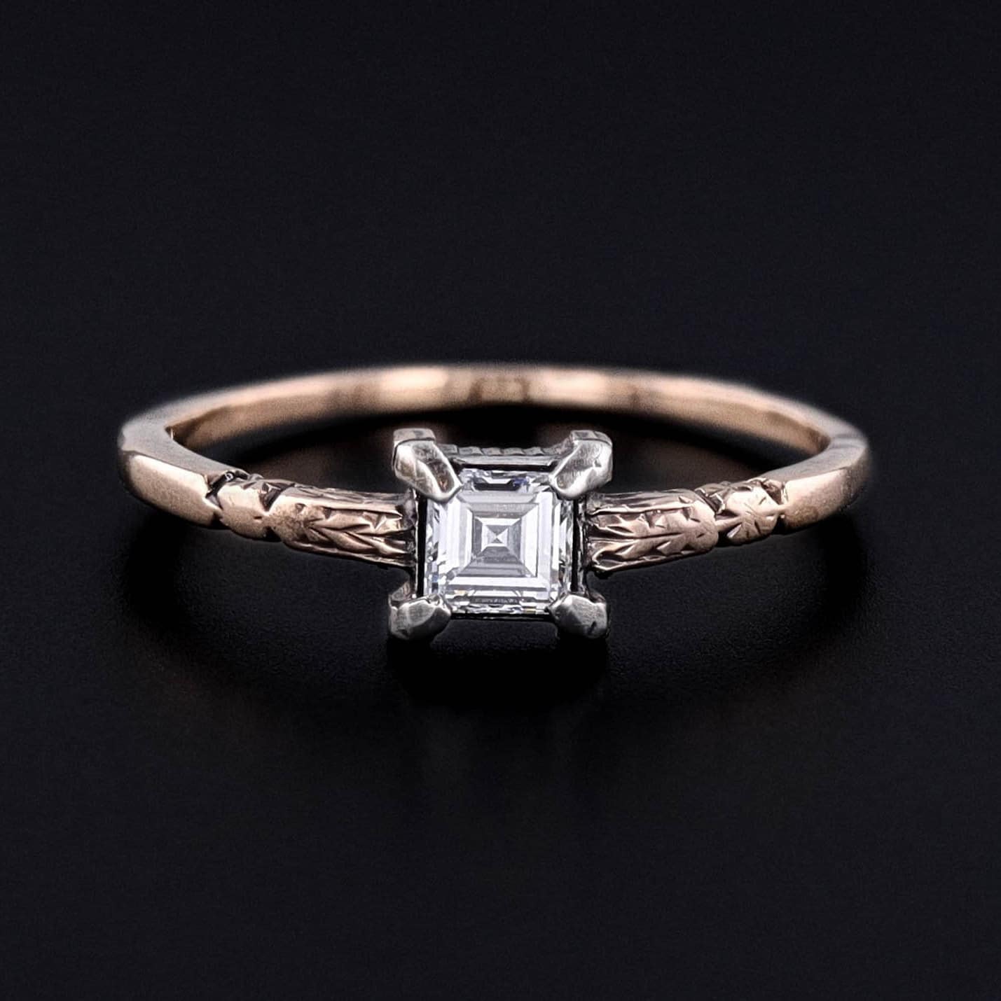 Antique Emerald Cut Diamond Ring of 12ct Gold - Trademark Antiques
