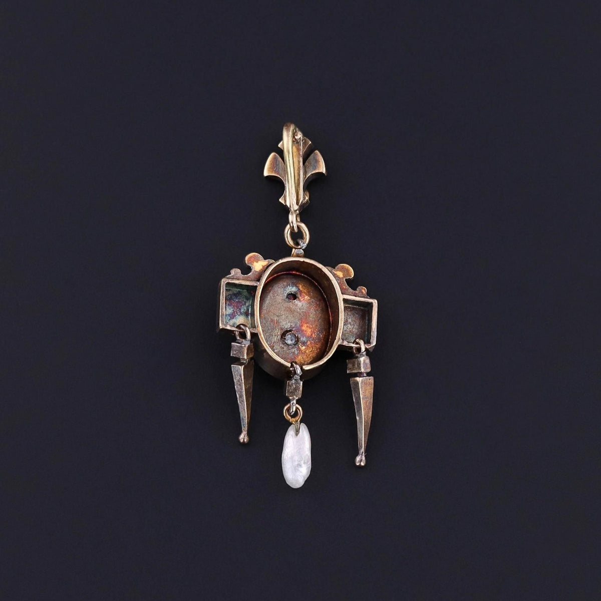 Antique Emerald Diamond and Pearl Pendant of 18k Gold - Trademark Antiques