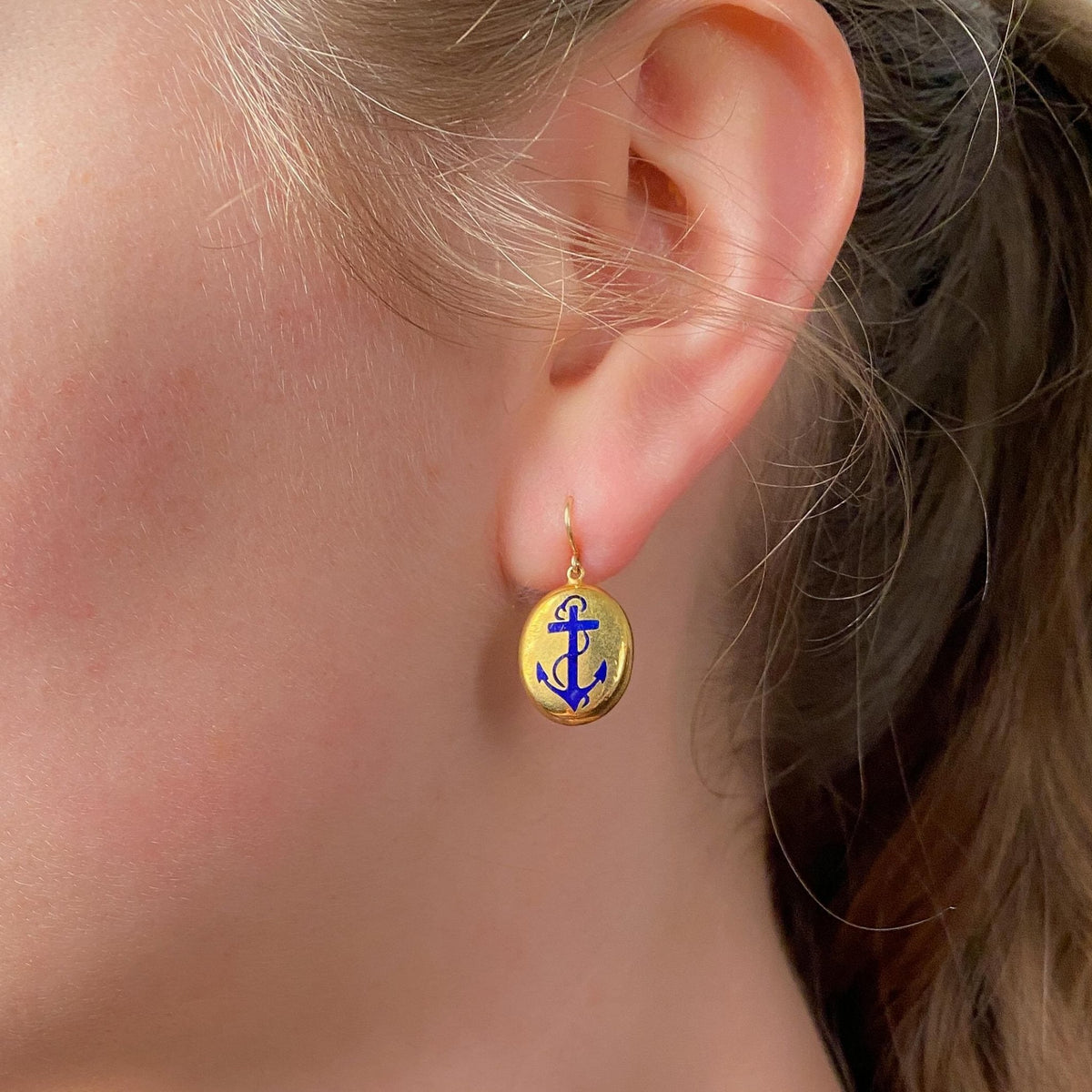 Antique Enamel Anchor Earrings - Trademark Antiques