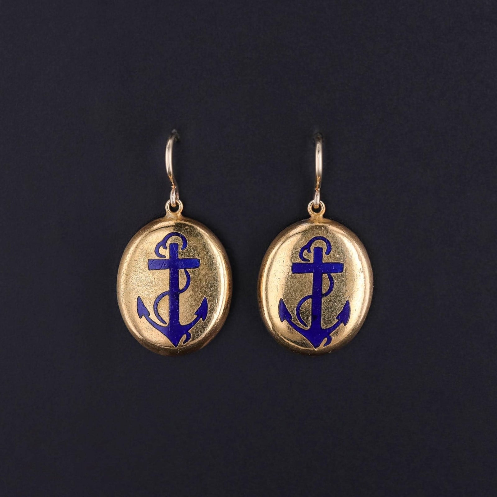 Antique Enamel Anchor Earrings - Trademark Antiques