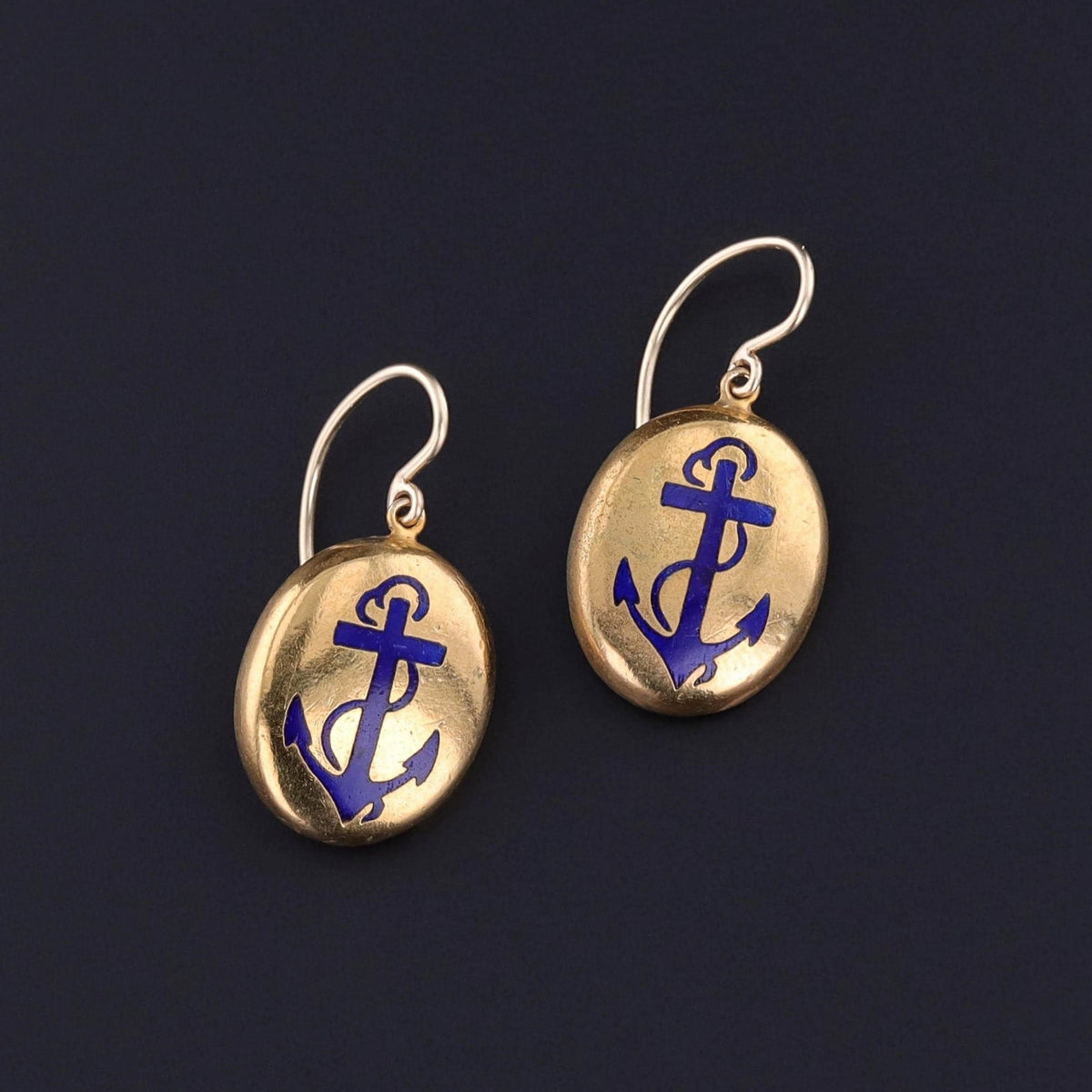 Antique Enamel Anchor Earrings - Trademark Antiques