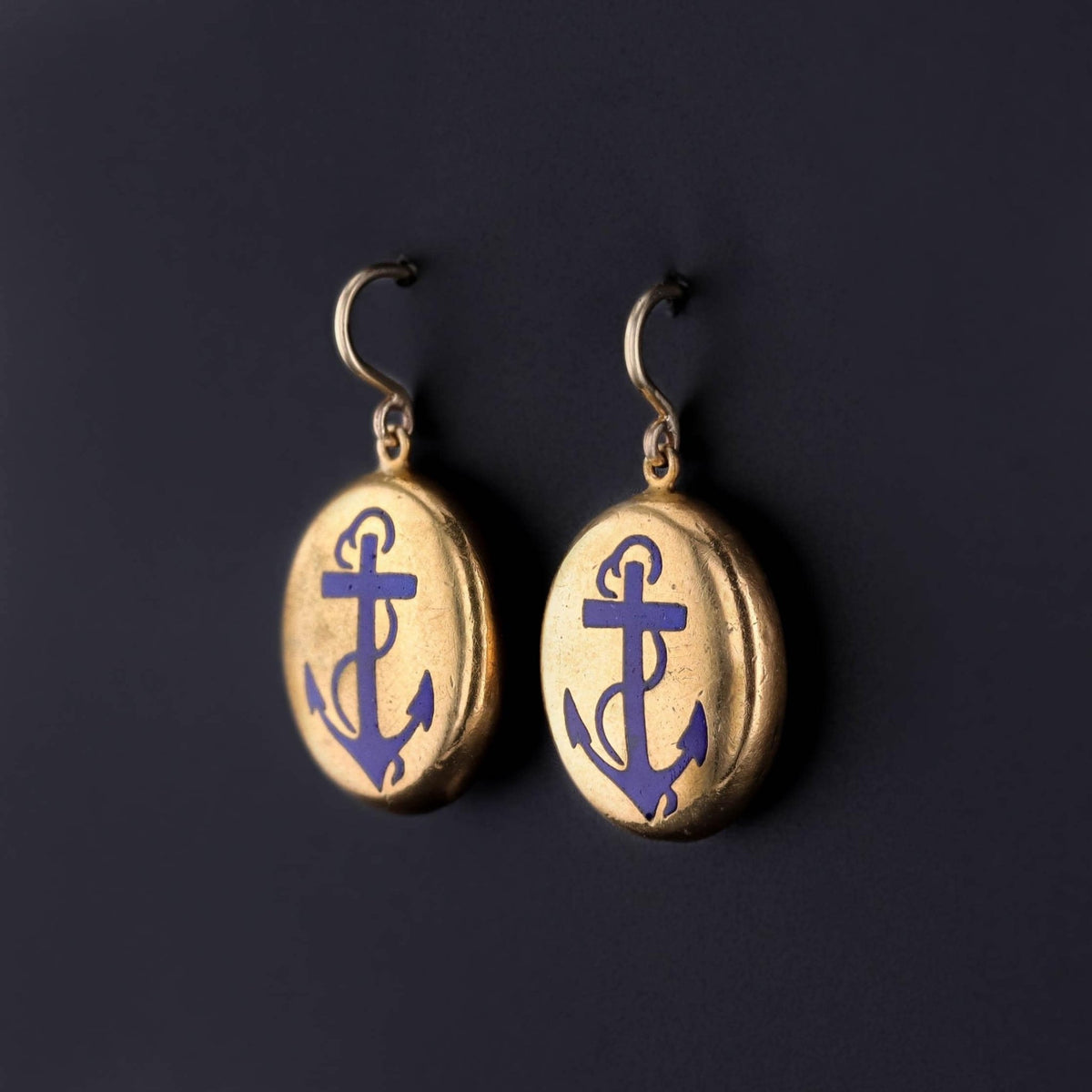 Antique Enamel Anchor Earrings - Trademark Antiques