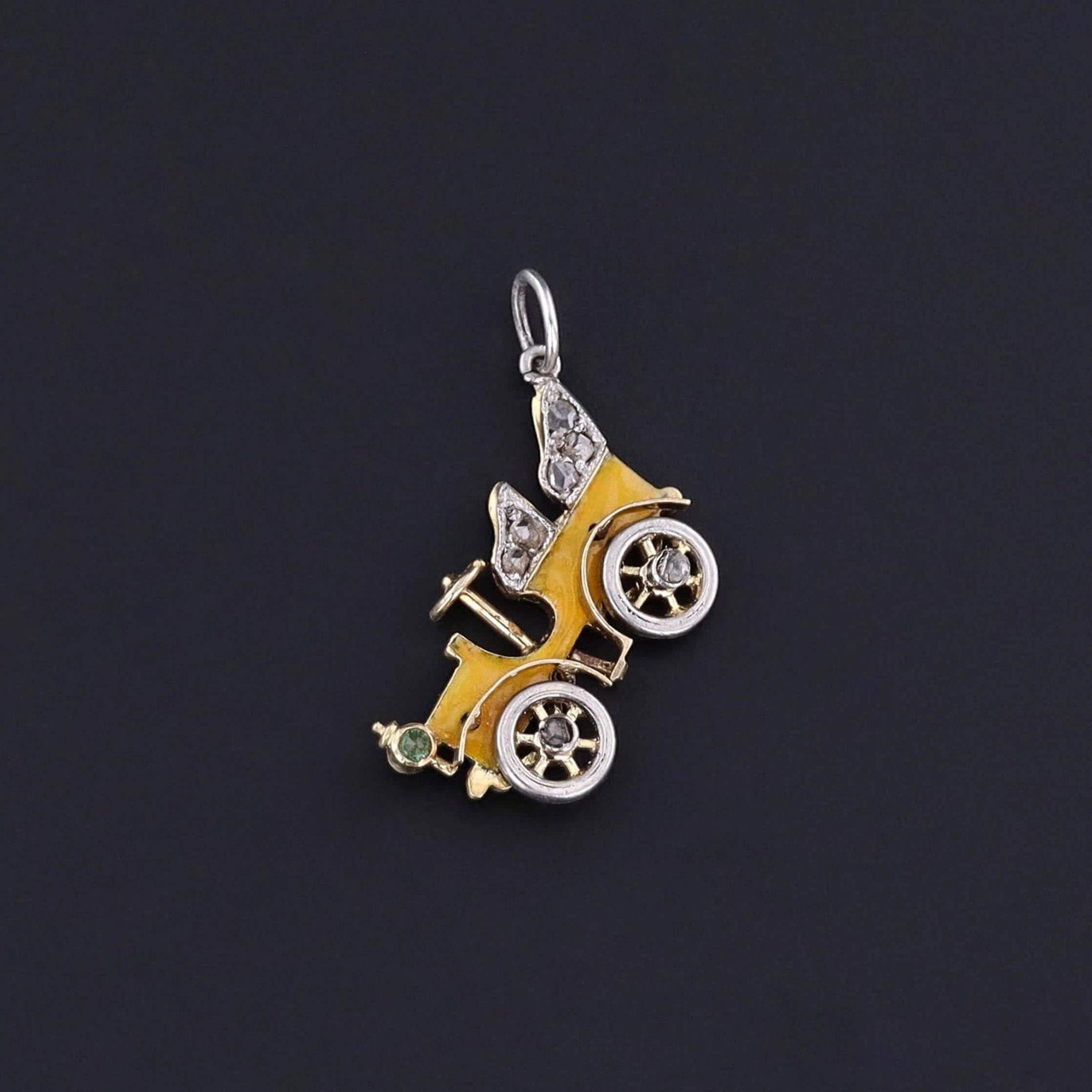 Antique Enamel and Diamond Car Charm of 15ct Gold and Platinum - Trademark Antiques