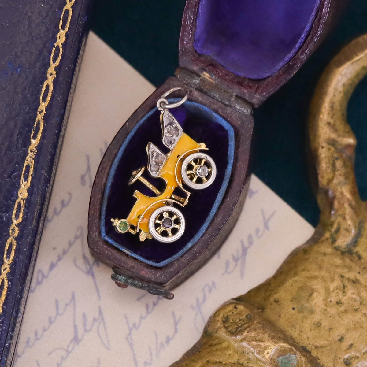 Antique Enamel and Diamond Car Charm of 15ct Gold and Platinum - Trademark Antiques