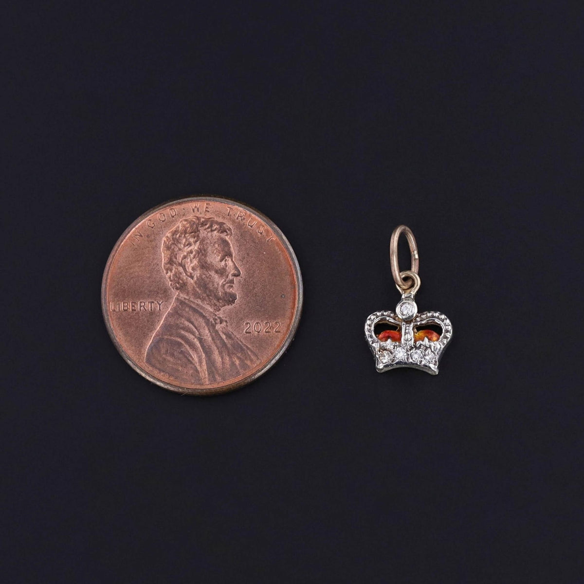 Antique Enamel and Diamond Crown Charm of 9ct Gold - Trademark Antiques